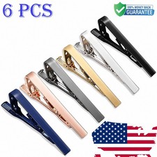 6 Pack Tie Clips for Men Elegant Metal Necktie Tie Bar Pinch Clasp Wedding Party picture