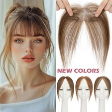 US Clip In 100% Remy Air Fringe Bangs Human Hair Extensions Hairpiece Top Topper picture