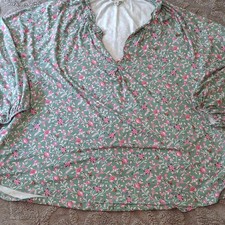 Wonderly Women’s Plus 2X Floral Lounge Set V-Neck 3/4 Sleeve Green Pink picture