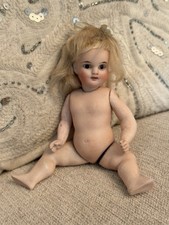 Rare Antique 6” All Bisque Doll Bent Limbs Fist Hand Glass Eyes c. 1900 picture
