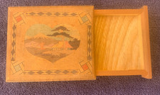 Vintage Japanese Inlaid Wood Secret Drawer Himitsu-Bako Box 1940's Mt Fuji READ picture