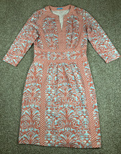 J McLaughlin Coral and Light Blue Damask Swirl Catalina Sheath Dress Size Small picture