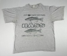 Vtg Open Trails Bass Shirt Mens L Gray Largemouth Smallmouth Fish Graphic Tee picture