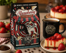 Bones Coffee Strawberry Cheesecake Flavored Coffee - Ground - Limited Edition picture