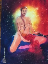 Mark Beachum hand embellished limited edition print PRINCESS LEIA SLAVE GIRL picture