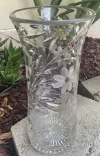 American Brilliant ABP  10” Corset Vase Crystal Cut Pressed Etched Glass picture