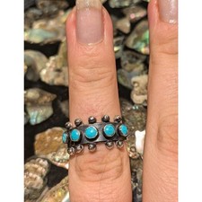 Vintage 1970s Sterling Silver Turquoise Snake Eye Row Ring Size 7 Boho picture