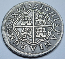 1751 XF-AU Spanish 1 Reales Genuine Antique 1700's Colonial Cross Pirate Coin picture