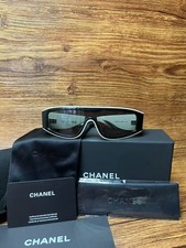 CHANEL SUNGLASSES BLACK WHITE FRAME 100% AUTHENTIC CLASSIC 6057 CAT EYE SHIELD picture