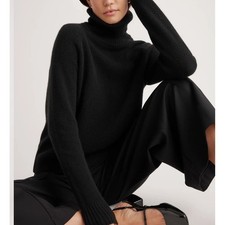 Quince Women S New Quiet Luxury Neutral 100% Wool Turtleneck Sweater Black picture