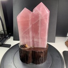 13.18LB Natural Pink Rose Quartz Obelisk Energy Crystal Tower Point Reiki +Stand picture