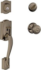 SCHLAGE Camelot Single Cylinder Handleset and Georgian Knob, Antique Pewter picture