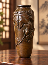Oriental Bronze Vase - Chinese or Japanese - Squirrel on Branch Carving picture