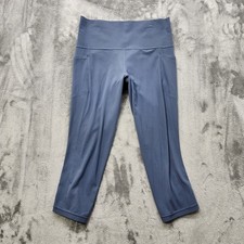 Athleta Leggings Womens M Gray Blue Salutation Stash Capri Pockets Workout Yoga picture