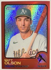 2022 Topps Heritage Baseball Matt Olson Chrome Red Border Refractor /573 #48 MLB picture