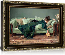 Vintage Gold Framed Wall Art, 3D Textured Victorian Woman Canvas Print picture