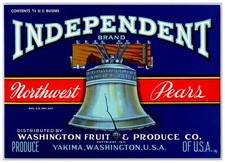 Vtg Independent Brand Northwest Pears Fruit Crate Label Yakima WA Blue picture