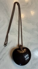 Vintage Polished Sea Heart Seed Pod Bean Pendant Necklace 24” Copper Chain picture