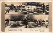 LP41   Park Falls Wisconsin Marks Drug Store Pharmacy 1925  RPPC Postcard picture