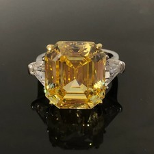 6Ct Asscher Cut Natural Yellow Sapphire & Diamond Engagement Ring 14k White Gold picture