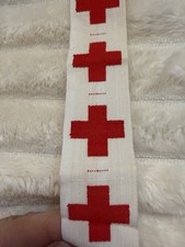 Vintage Red Cross Woven Jacquard Ribbon Trim Long Uncut Length Textile picture