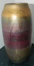 Vintage Weller LaSa Art Pottery Iridescent Luster Glaze Palm Tree Vase 6
