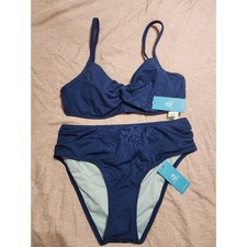 Cupshe Navy Blue Twisted Bikini Top & Mid-Rise Bottoms Set NWT Size S/M picture