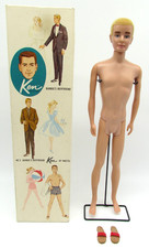 Vtg 1961 Mattel Ken #750 Blonde Flocked Hair Doll Original Box Stand - Barbie picture