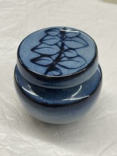 Vintage Peter Pots Pottery Covered Jar Blue Leaf   picture