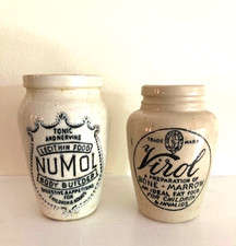 Virol and Numol Victorian Food Antique Stoneware Pottery Jars from England picture