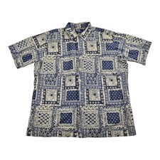 Vintage 90s Polo Ralph Lauren Caldwell XL Linen Blue Bandana Patchwork Shirt picture