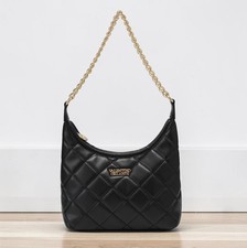Valentino Orlandi Valencia Black Matte Shoulder Bag Purse with Gold Chain Strap picture