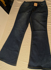 NWT BloomChic Women Plus Size 14 Elastic Waist Flare Jeans Dark Indigo picture