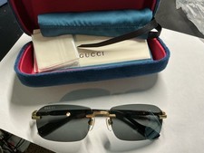Gucci GG1221S 001 Gold-Black/Grey Rectangular Narrow Rimless Sunglasses 56/16 picture