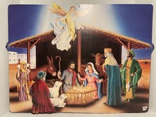 CHRISTMAS NATIVITY SCENE LARGE OVERSIZED BESITLE 1989 2 SIDED  24”X18