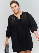 Torrid Plus Size 2X Belle Isle Crochet Yoke Popover Mini Dress Deep Black NWT picture