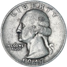 1947 S Washington Quarter 90% Silver Very Good VG picture
