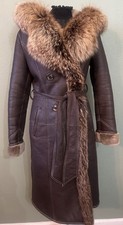 Vintage Italian Artisan Crafted Genuine Shearling Sheepskin Hooded Brown US 4-6 picture