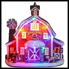Rustic Red Ceramic Christmas Barn: Illuminated Tabletop Decor for Seasons picture