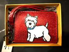 Marc Tetro Westie Dog Red Glitter Wristlet Pouch Zip Clutch Sparkly Purse picture