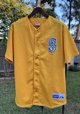 Vintage Majestic Seattle Mariners RARE Yellow Mesh Jersey USA Made Size L picture