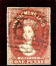 Tasmania 1855 QV 1d carmine (four margins) very fine used. SG 14. picture