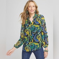 Chico’s Chiffon Clip Dot Swirl Print Blouse Size 1 / 8-10 / M - NEW WITH TAGS picture