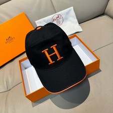 Hermes Men’s Baseball Cap Miles H Circle Black Orange Canvas Hat picture