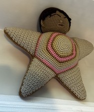 Star Shape Baby Doll Plush Hand Knit Unique Design Mouth Open 12” Pink Brown picture