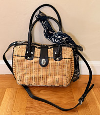 Patricia Nash Woven Satchel Top Handle Turn Lock Tan/Black w/ Detachable Strap picture