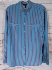 Escada Nelissa Women's Blue Silk Striped Long Sleeve Button Down Shirt Size 42 picture