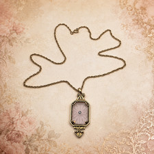 Avon Frost Lights Pink Camphor Glass Rhinestone Pendant Necklace Vintage 1970s picture