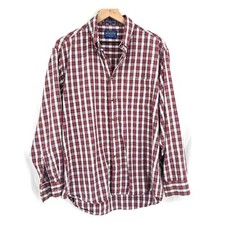 Pendleton vintage oxford cloth button down red white plaid shirt classic L picture