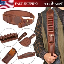 TOURBON 2 Points Shotgun Sling 12GA Ammo Pouch Finger Rest Strap PU Leather US picture